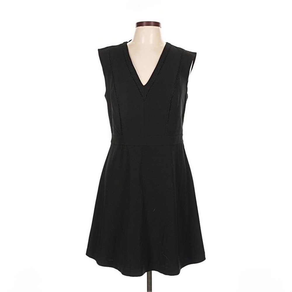 1.STATE Womens Black V-Neck Ladder Trim Fit & Flare Dress 8127923 Size 10 LBD